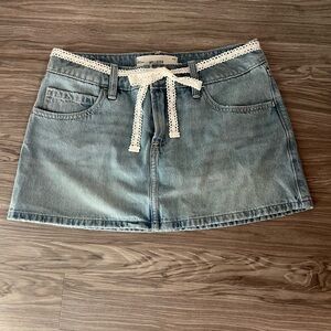 Hollister Light Blue Denim Skirt with Lace Tie